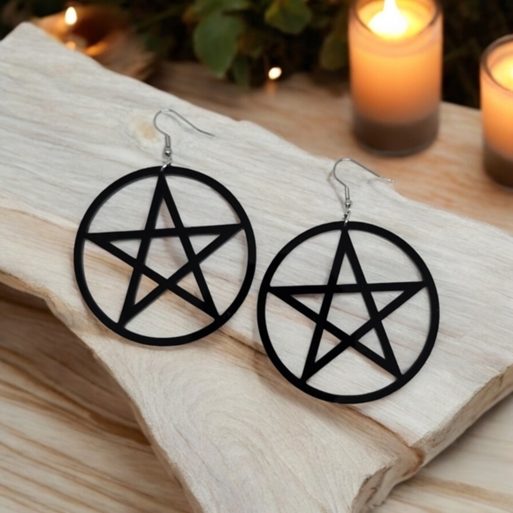 Black Pentagram Circle Drop Earrings - Women Jewelry Earrings